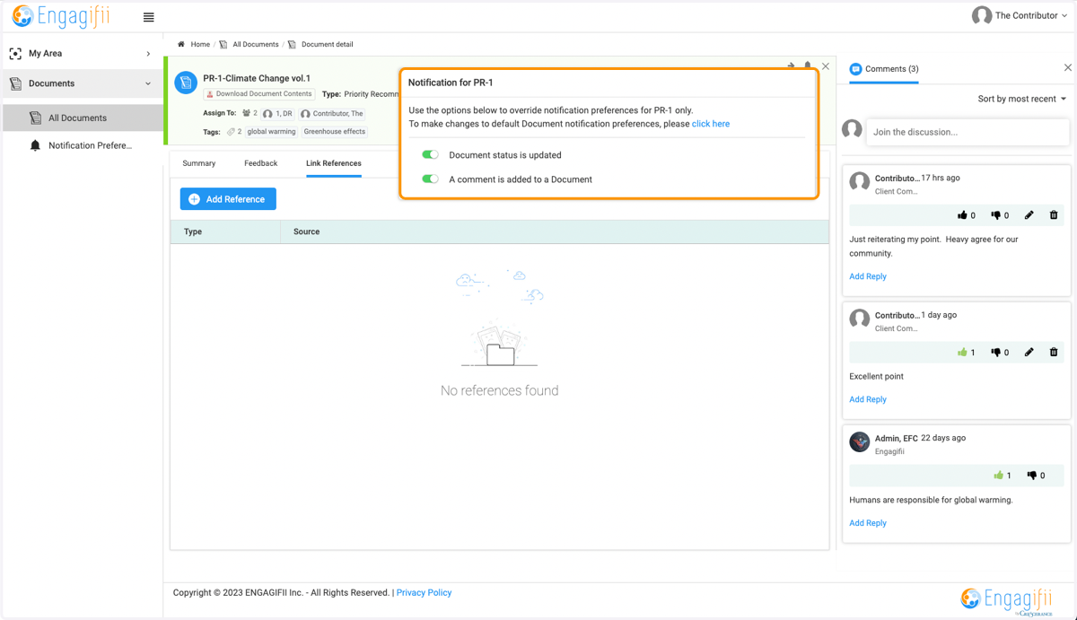 Update your notification preferences for this document only