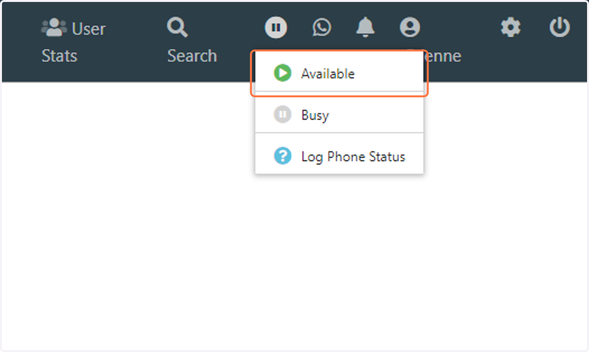 Click on Available to make yourself available to receive calls