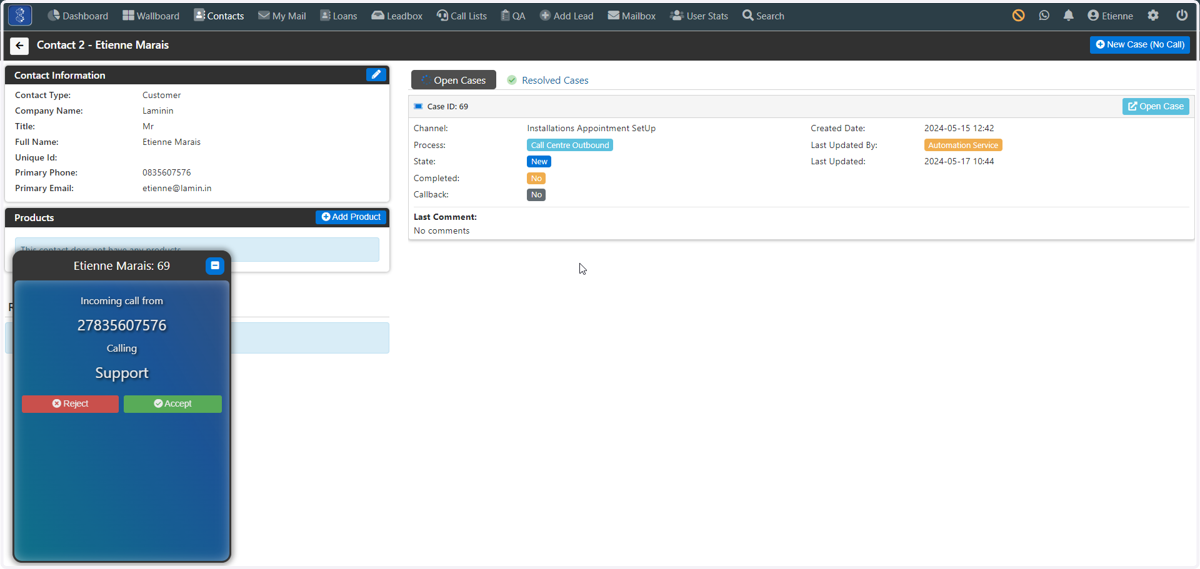 Laminin will open up the client's Contact profile