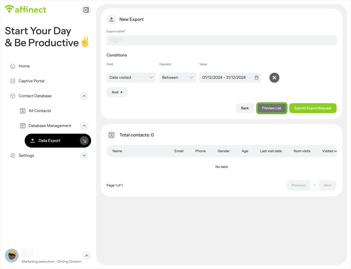 Click on Preview List to generate the contacts