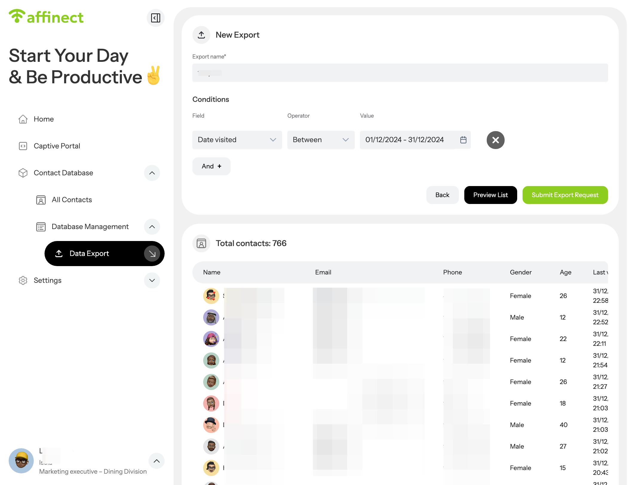 Click on Submit Export request.