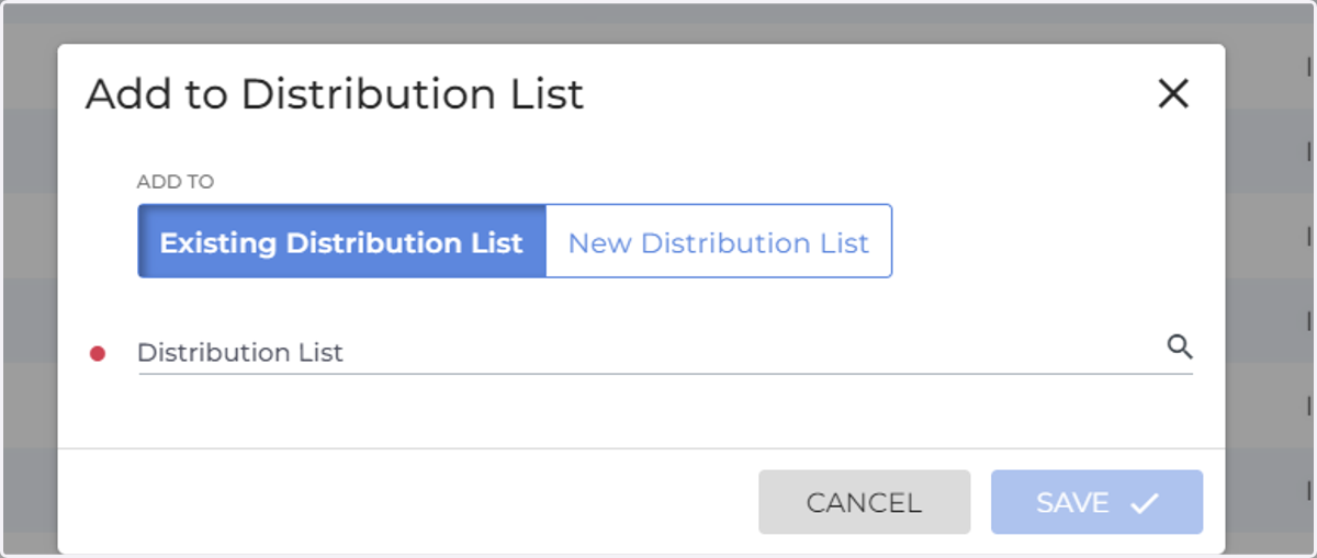 Choose Existing or New Add in the name of the Distribution List