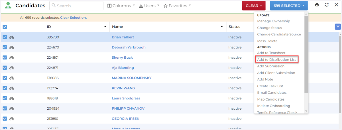Click 699 Selected Click on Add to Distribution List
