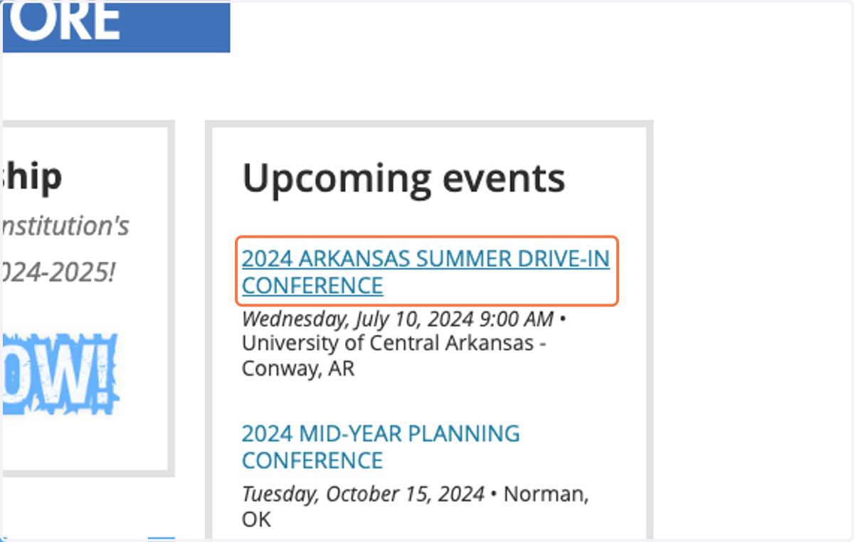 Click on the event you wish to register for under Upcoming Events