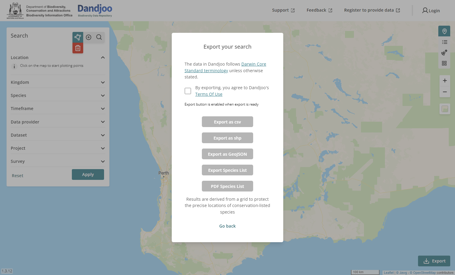Click on Export your search…