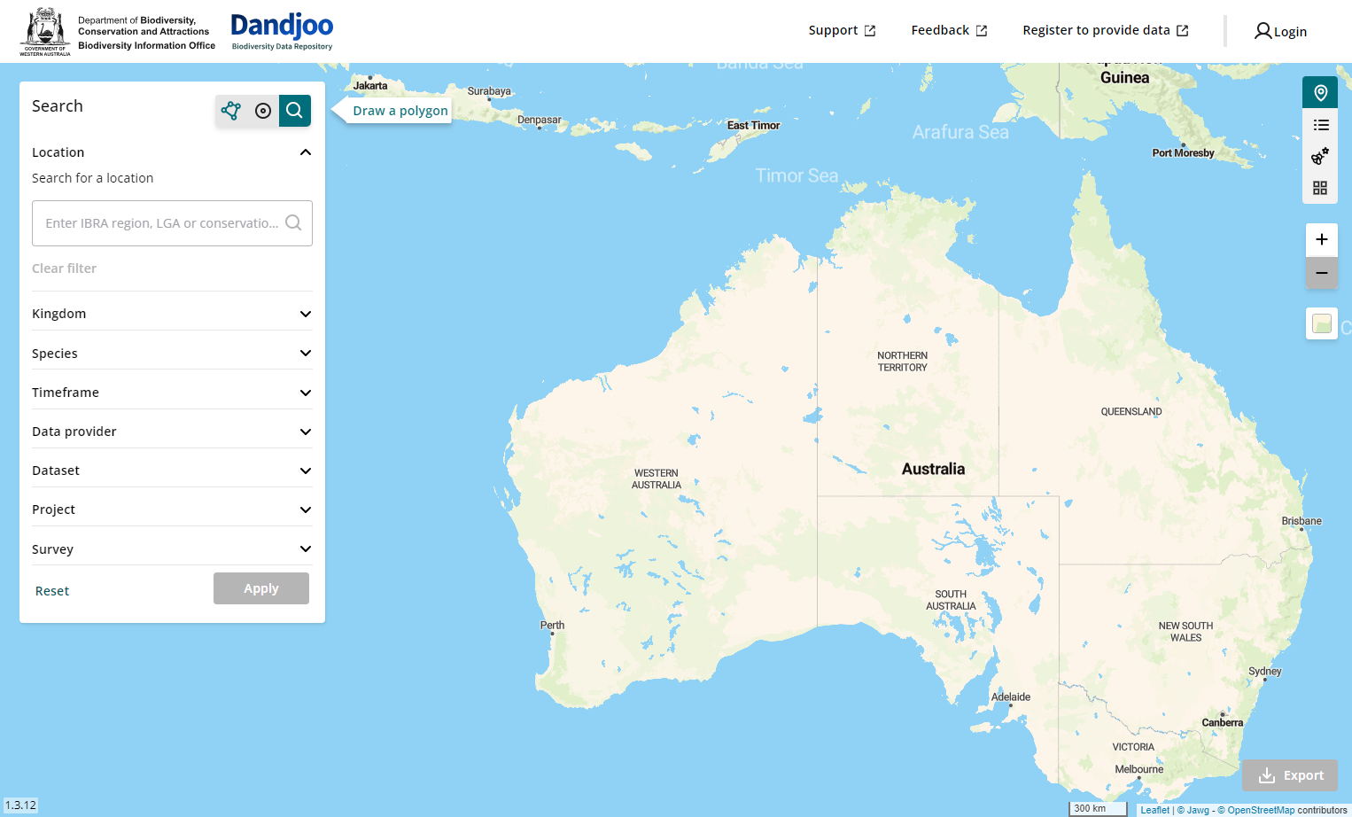 In this example, we used the 'Draw a polygon' feature to select the report area. 'Text' and 'Point' searches will also work