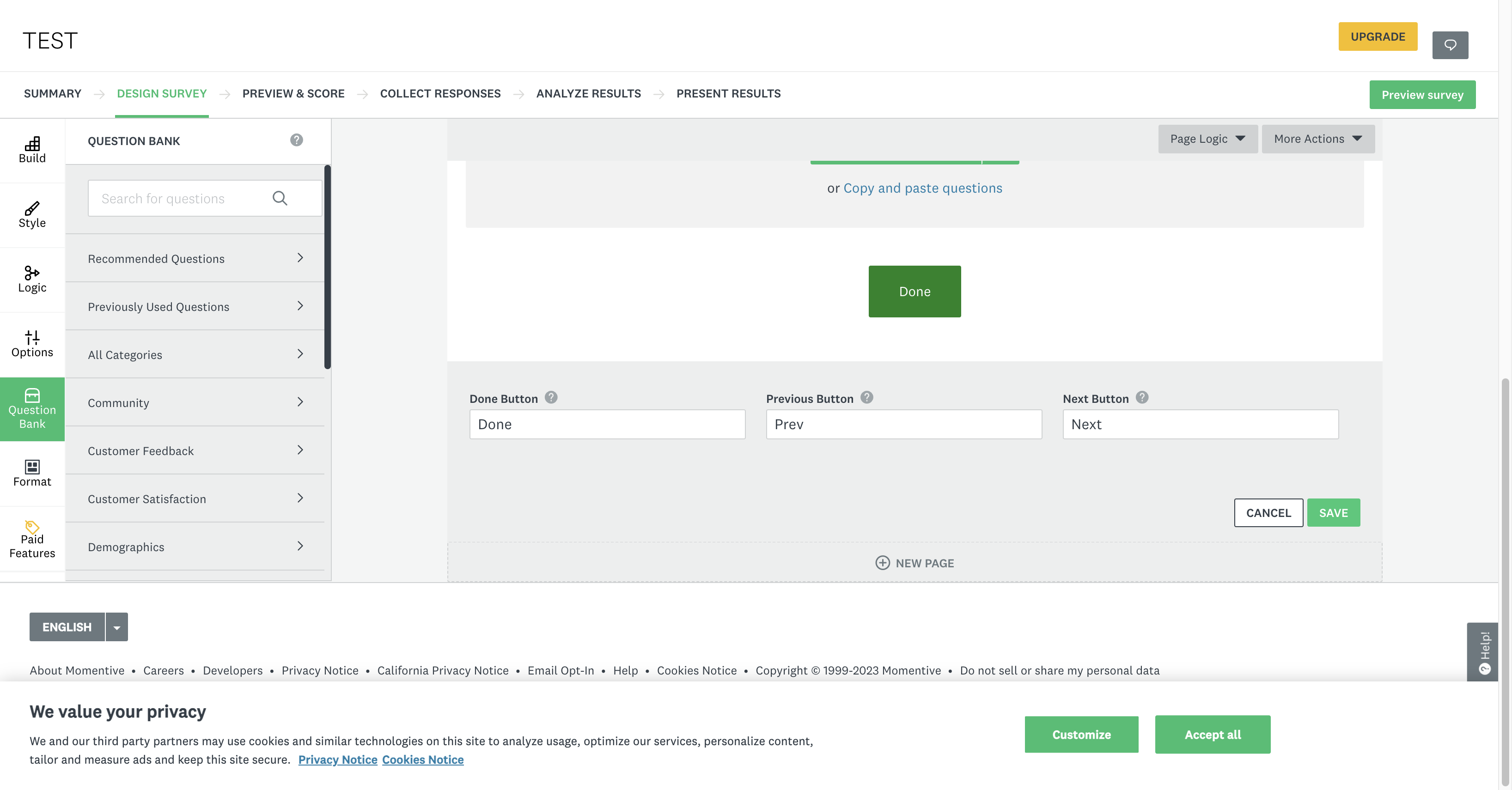 Click on Save to save your survey