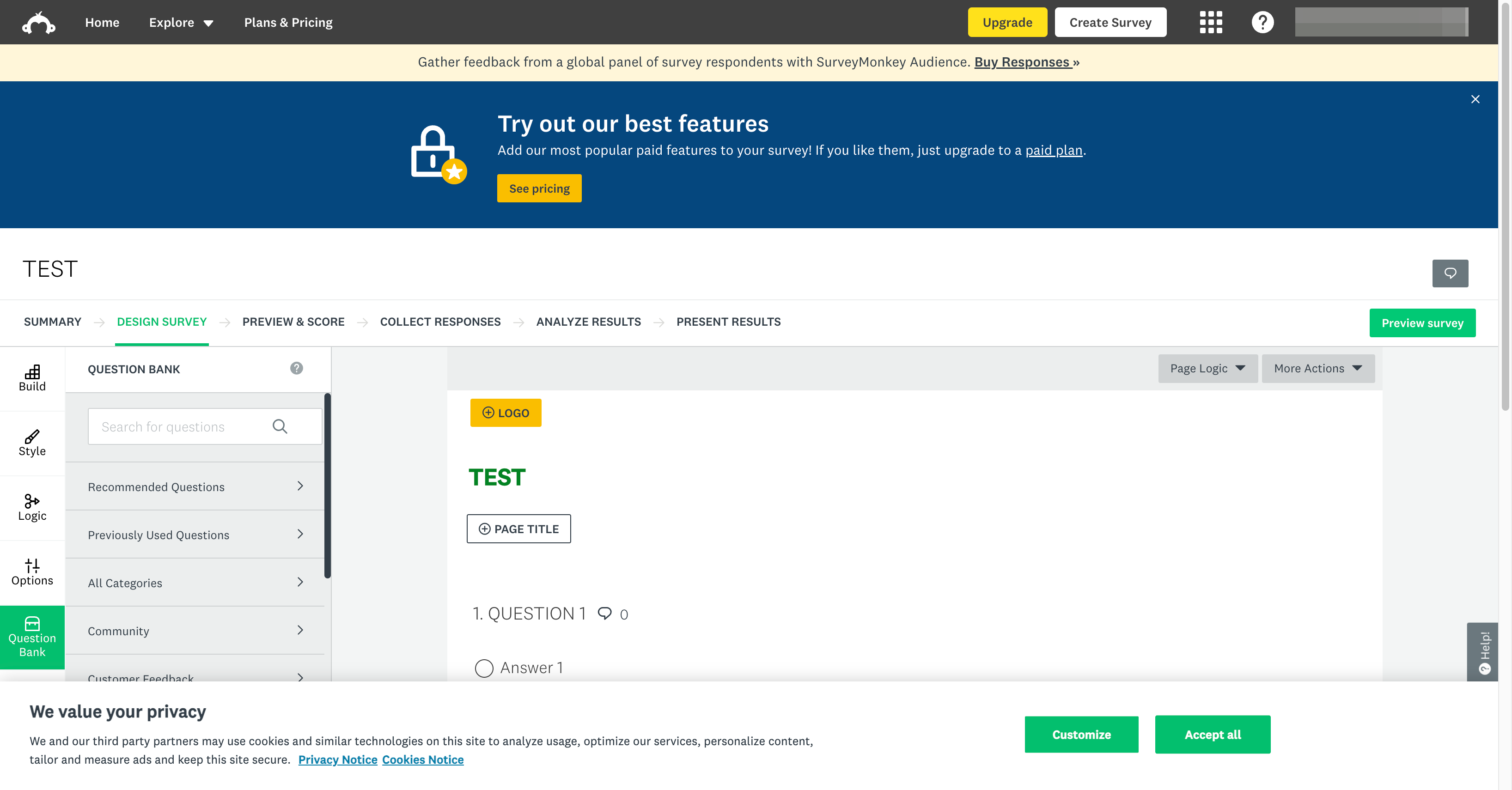Click on Preview survey