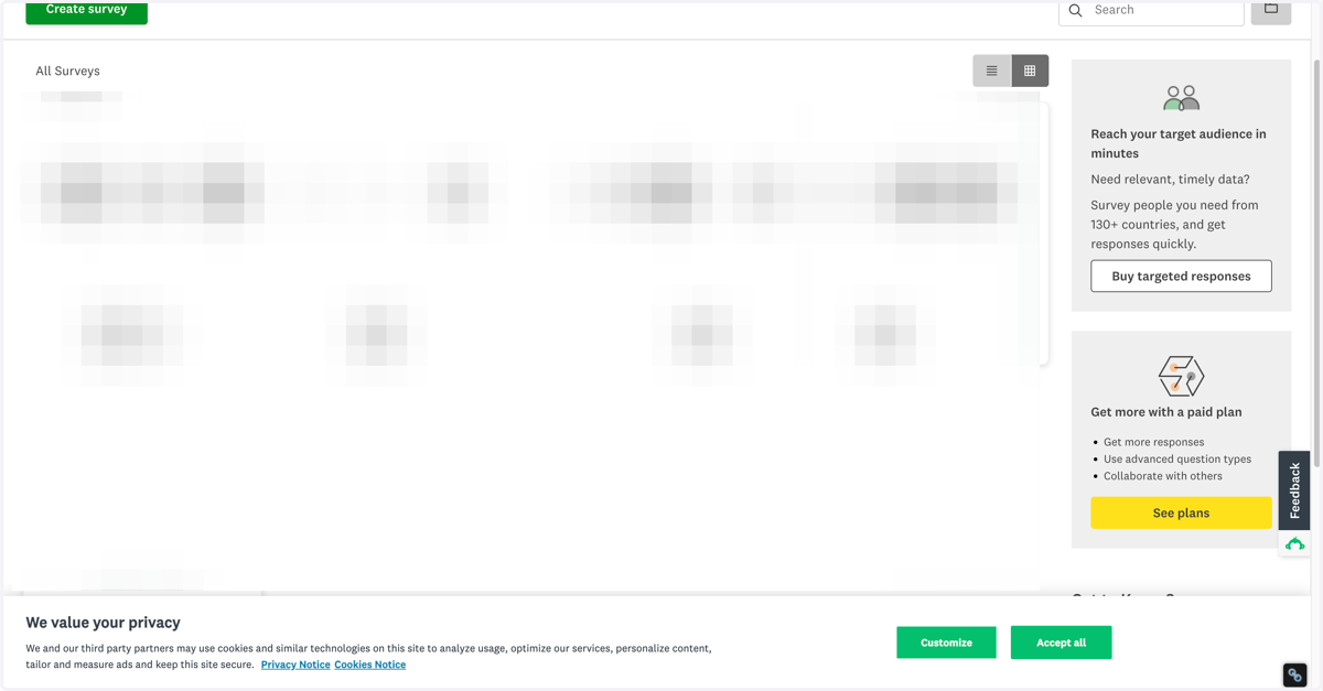 Click on Create survey