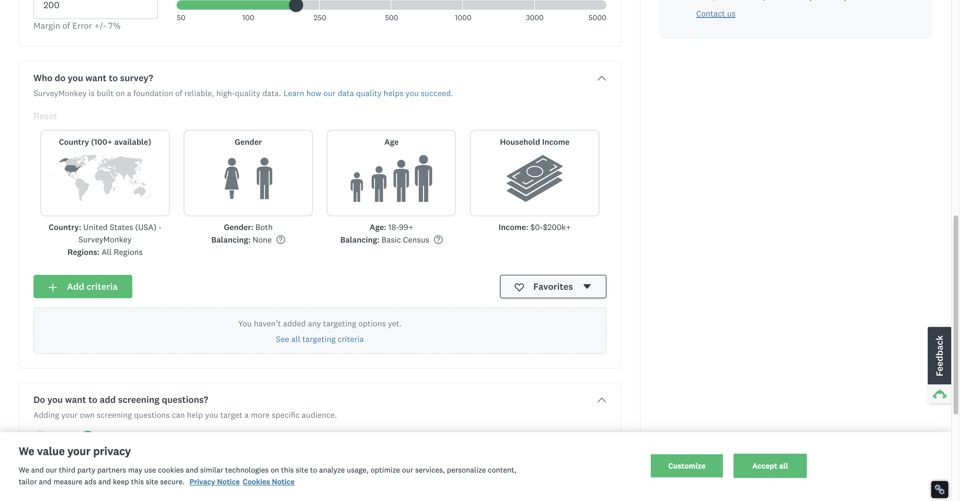 Click on Favorites to access our pre-set targeting profile