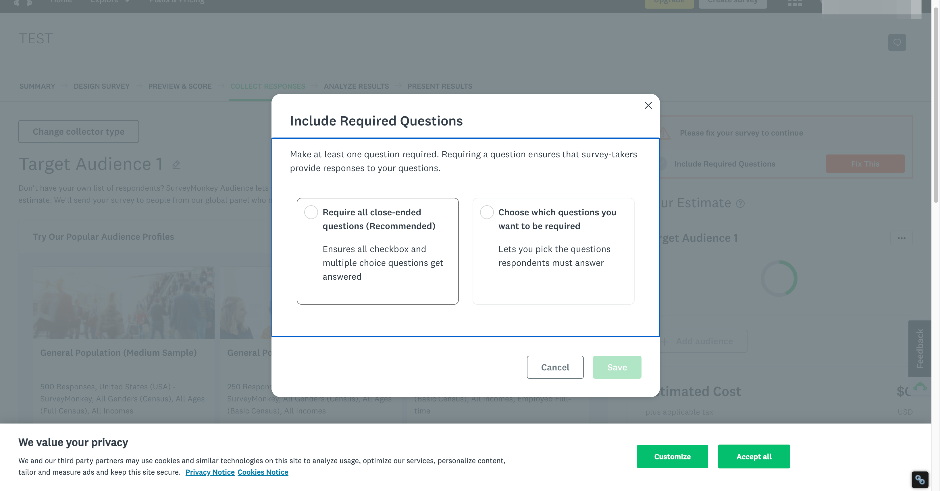Click on Require all close-ended questions (Recommended)…