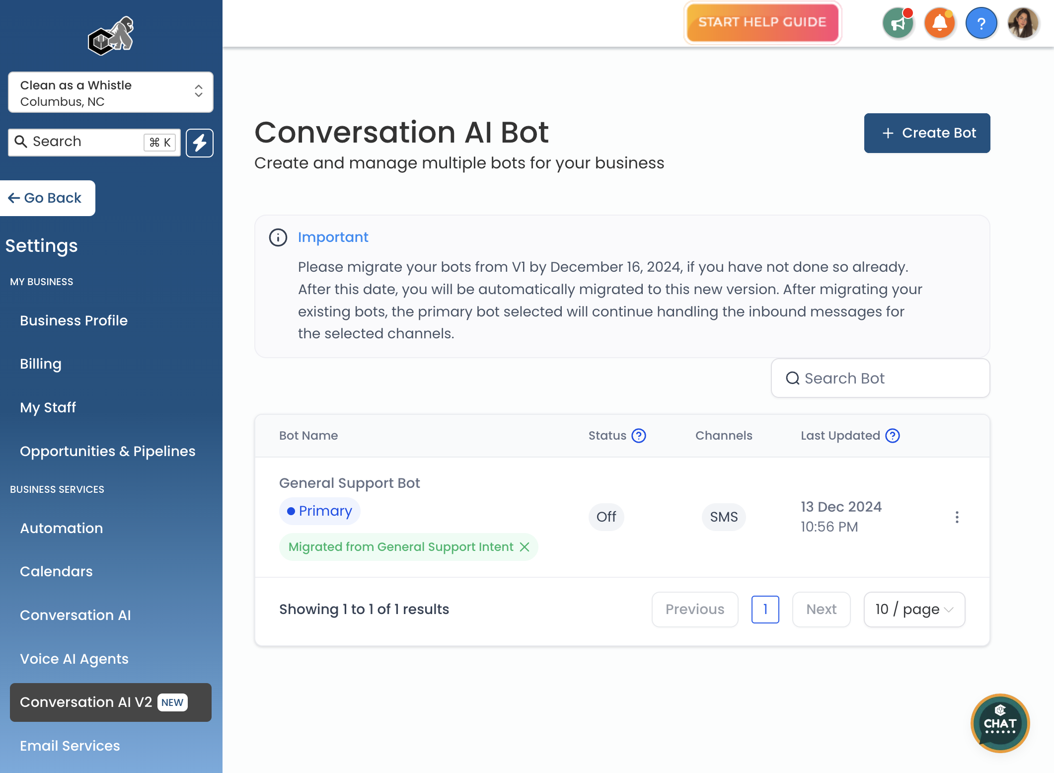 Click on Create Bot