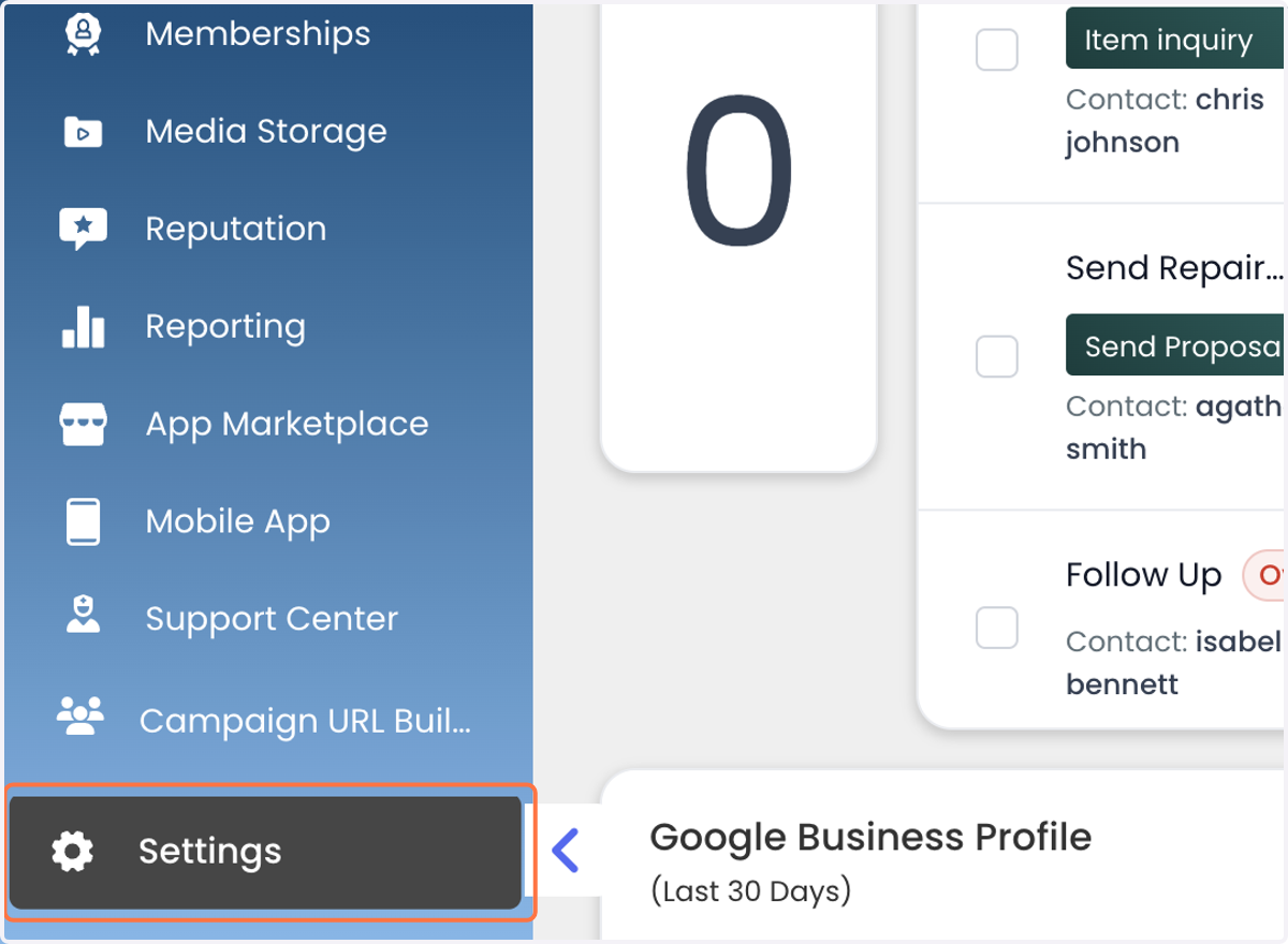 Click on Settings
