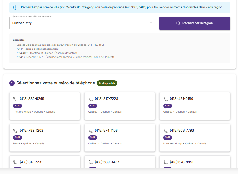 Click on Sélectionnez votre numéro de téléphone…