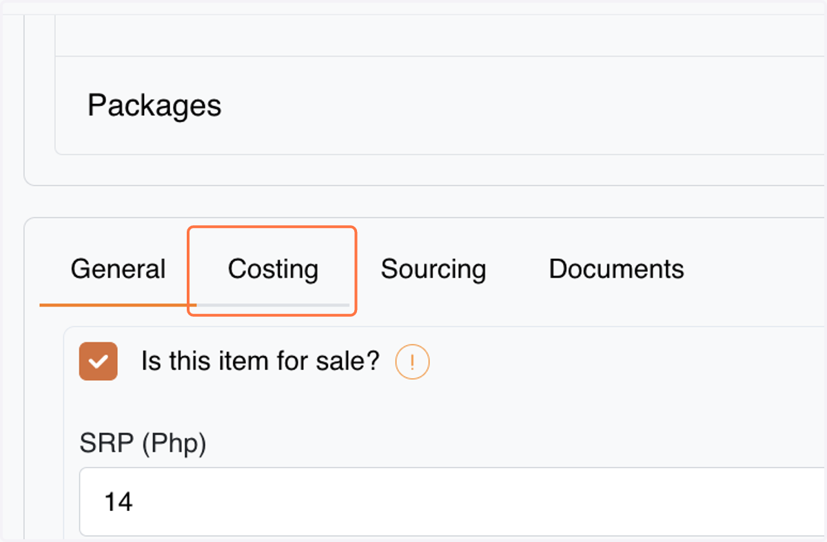 Click on Costing