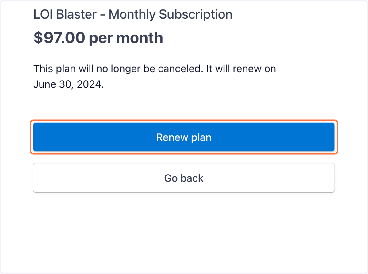 Click on Renew plan