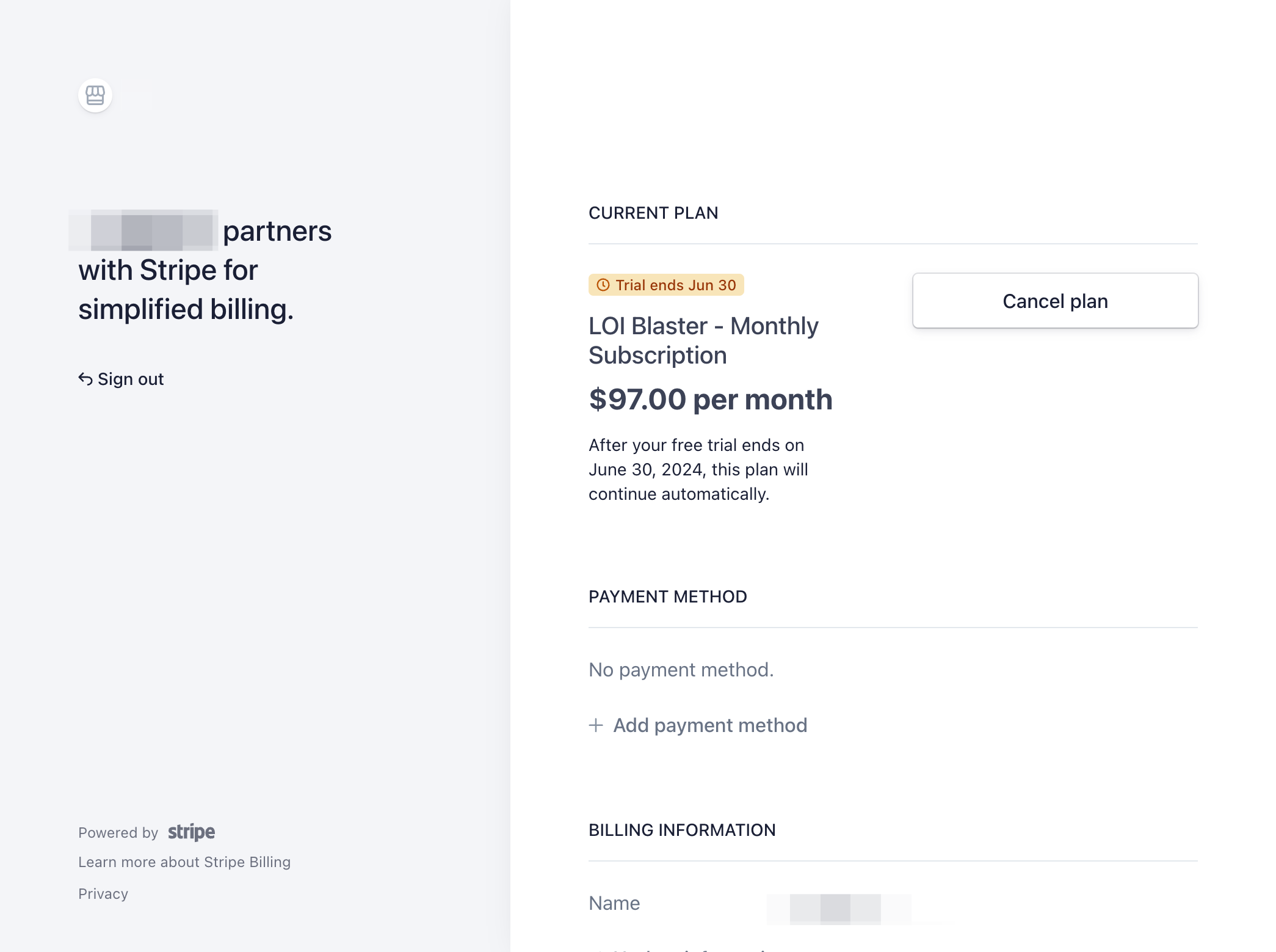 If you need to cancel your plan - Click on Cancel plan