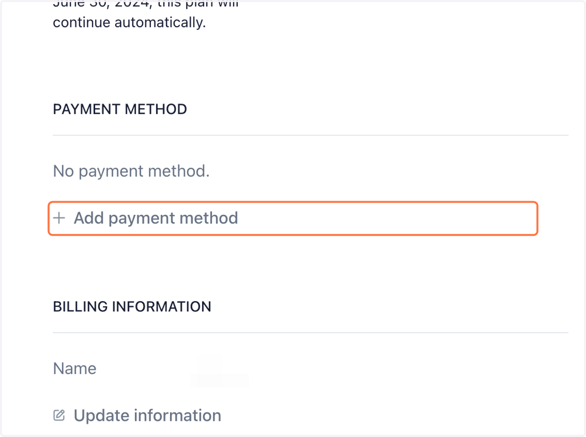 If you want to add or update your card information- Click on Add payment method