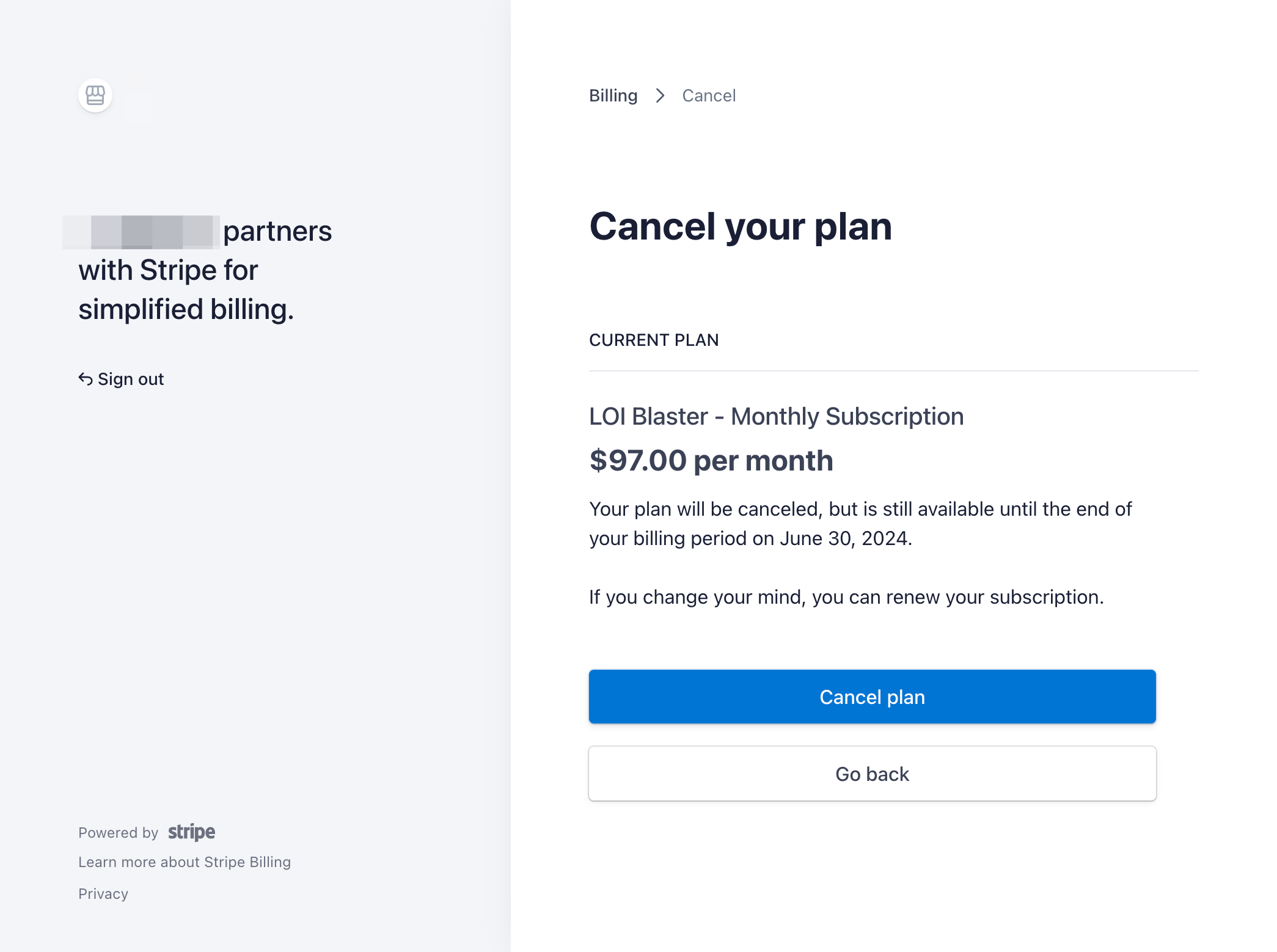Click on Cancel plan