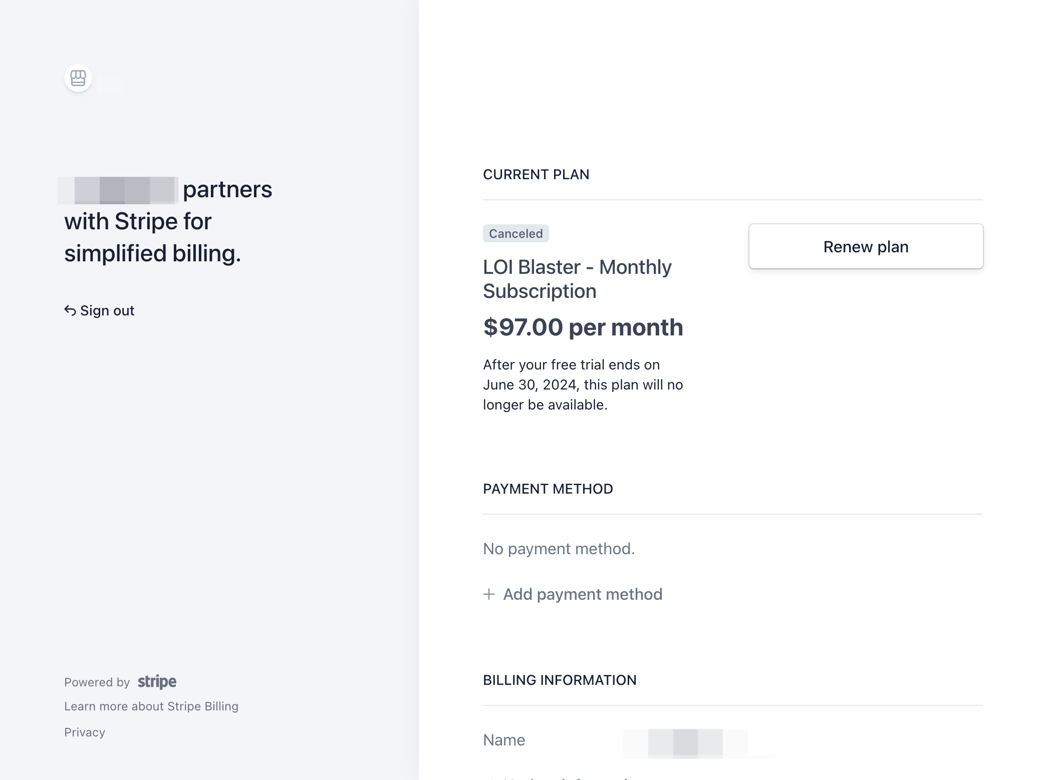 If after you cancel you need to renew to rejoin the program - Login and Click on Renew plan