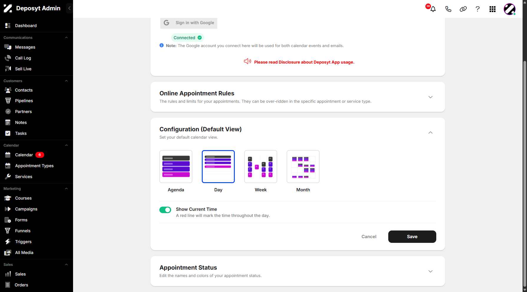 Step 8: To select and set your calendar default view, simply click it from the available views.