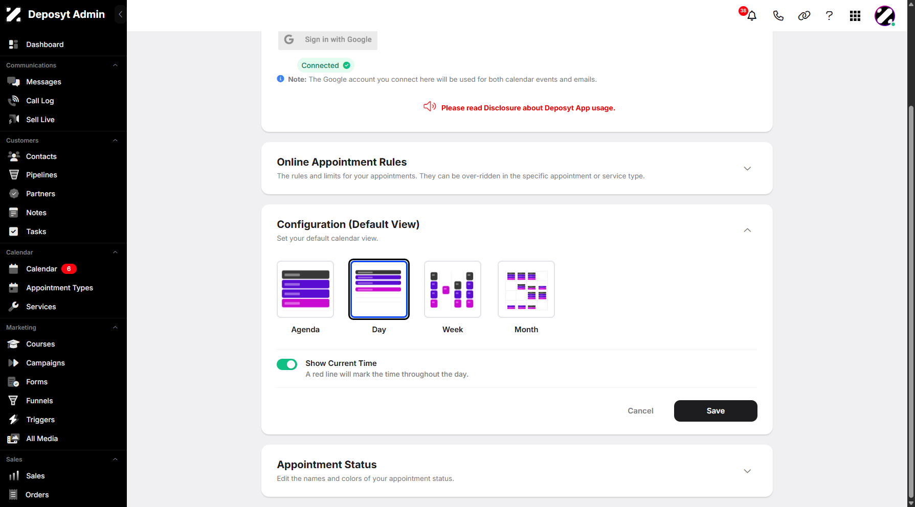 Step 8: To select and set your calendar default view, simply click it from the available views.