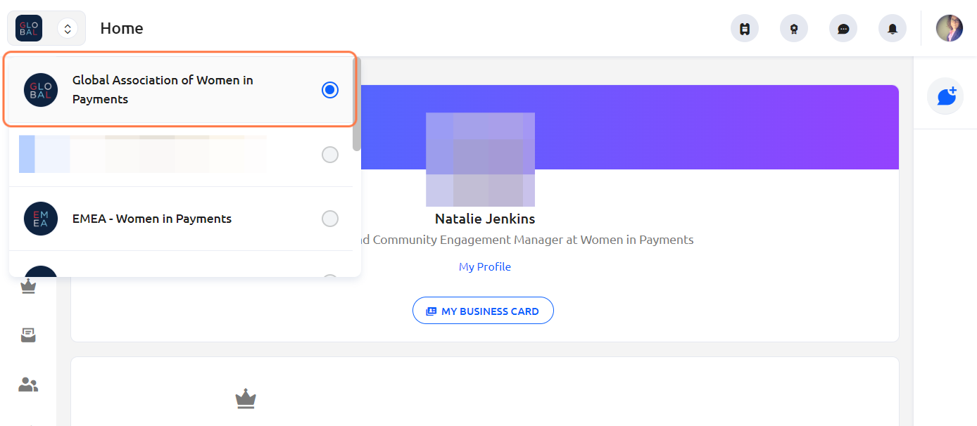 A dropdown will appear showing your current Regional Chapter and all your available Regional Chapters.