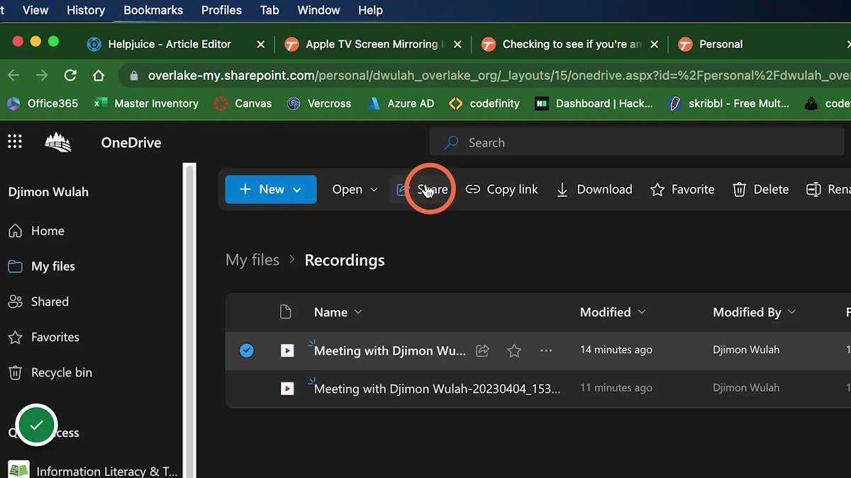 You are now presented with the same OneDrive folder in the browser, select 'Share' in the toolbar and give folks the second chance to receive all the valuable information from your Teams Meeting 