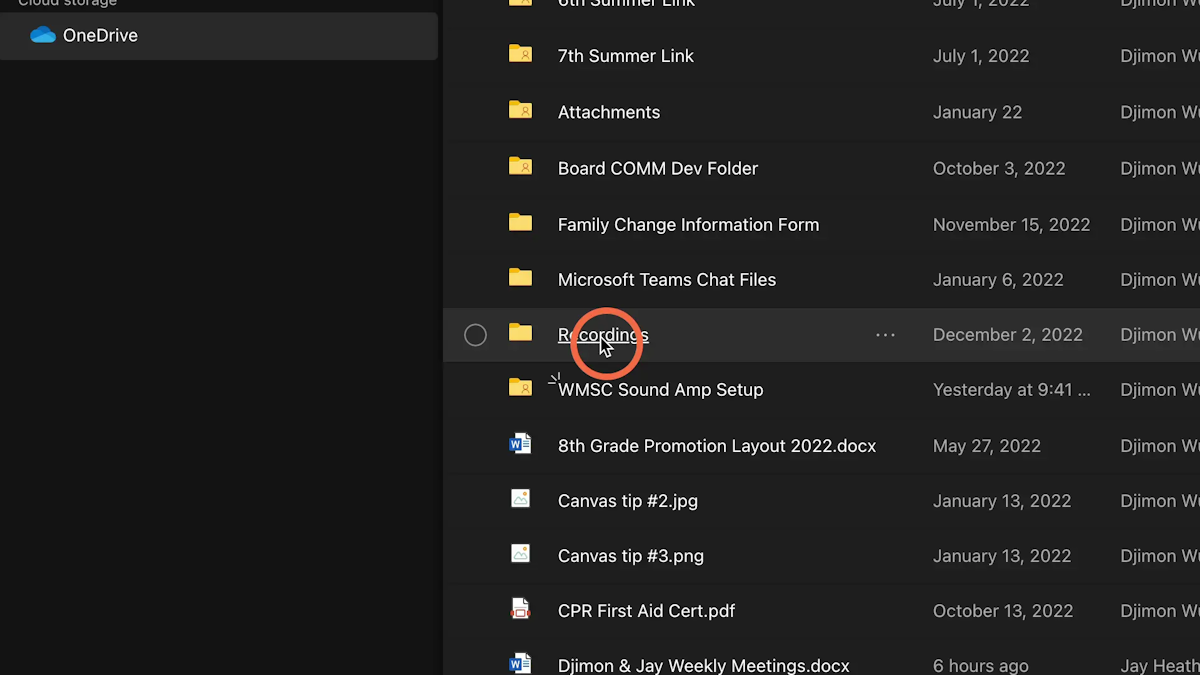 Navigate to and select your Recordings folder (This is automatically created)