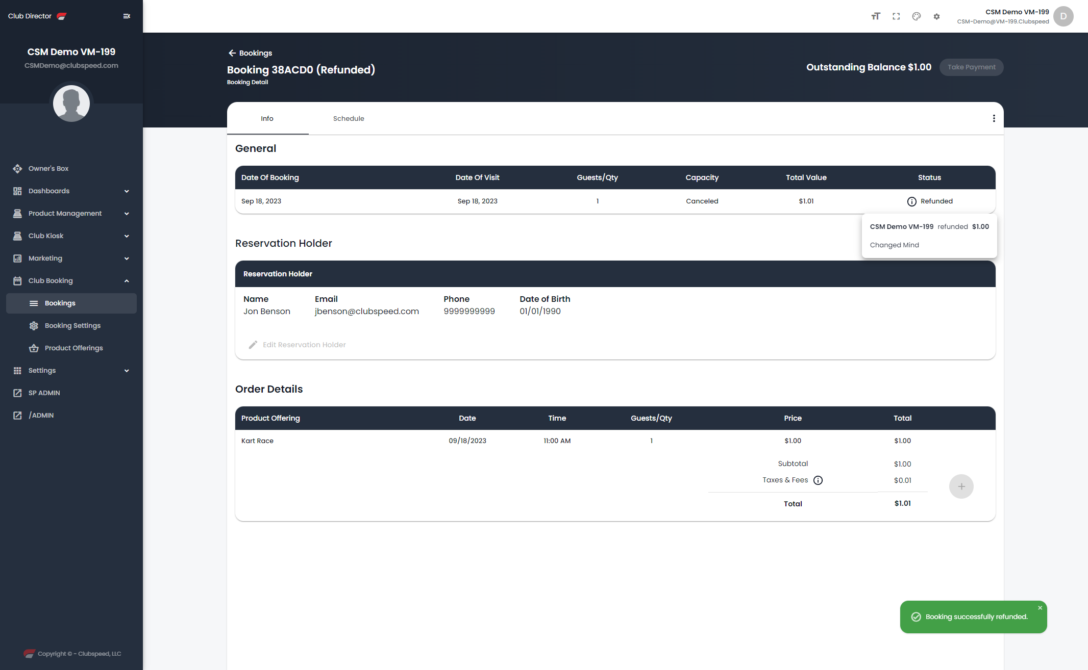 Booking status will now show Refunded