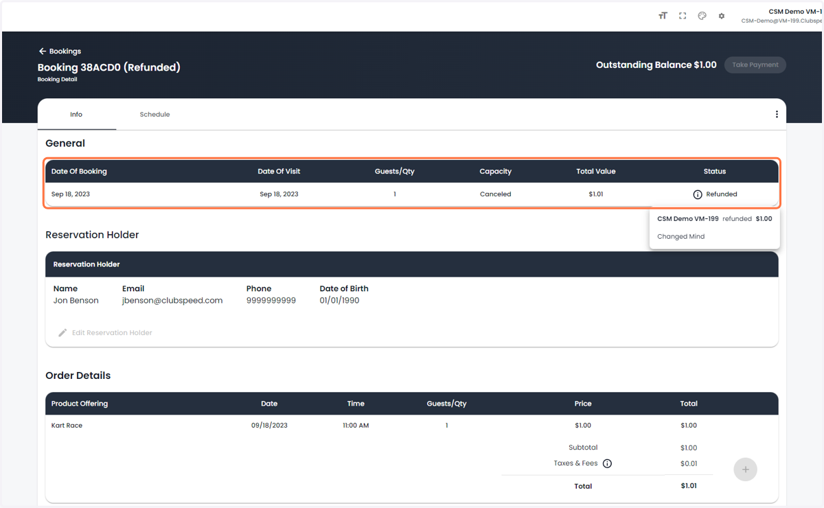 Booking status will now show Refunded