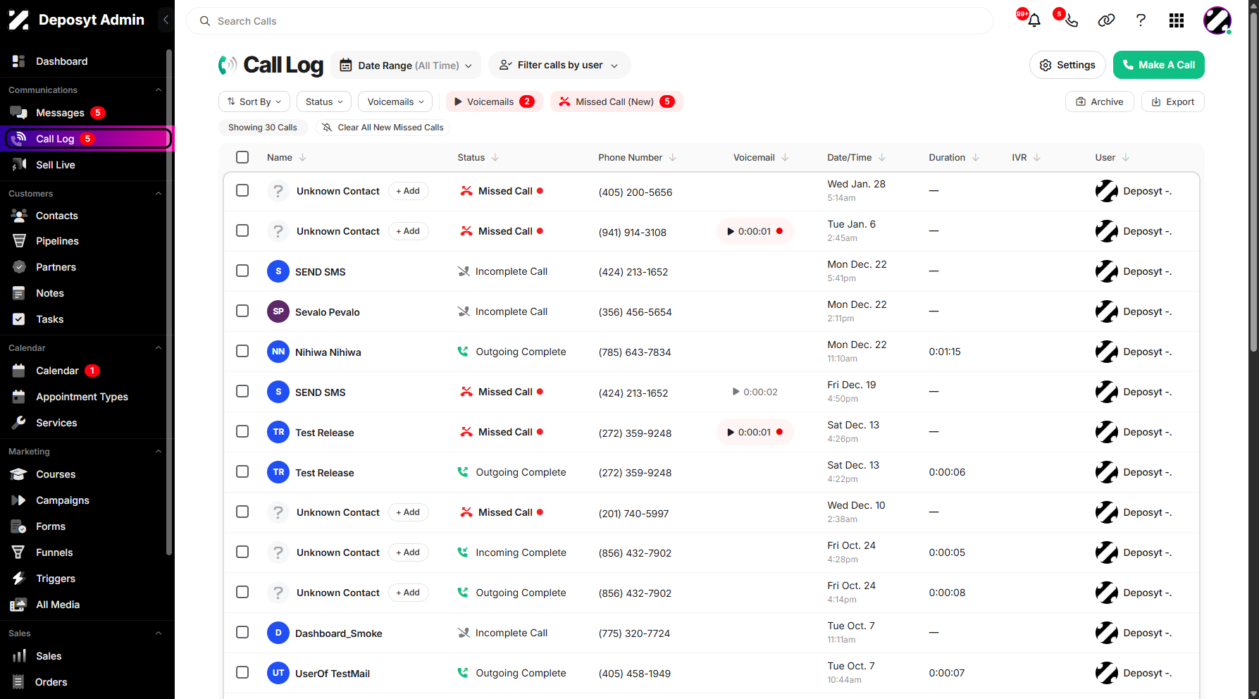 Step 1: On your Dashboard, click on Call Log tab under the Communications section.