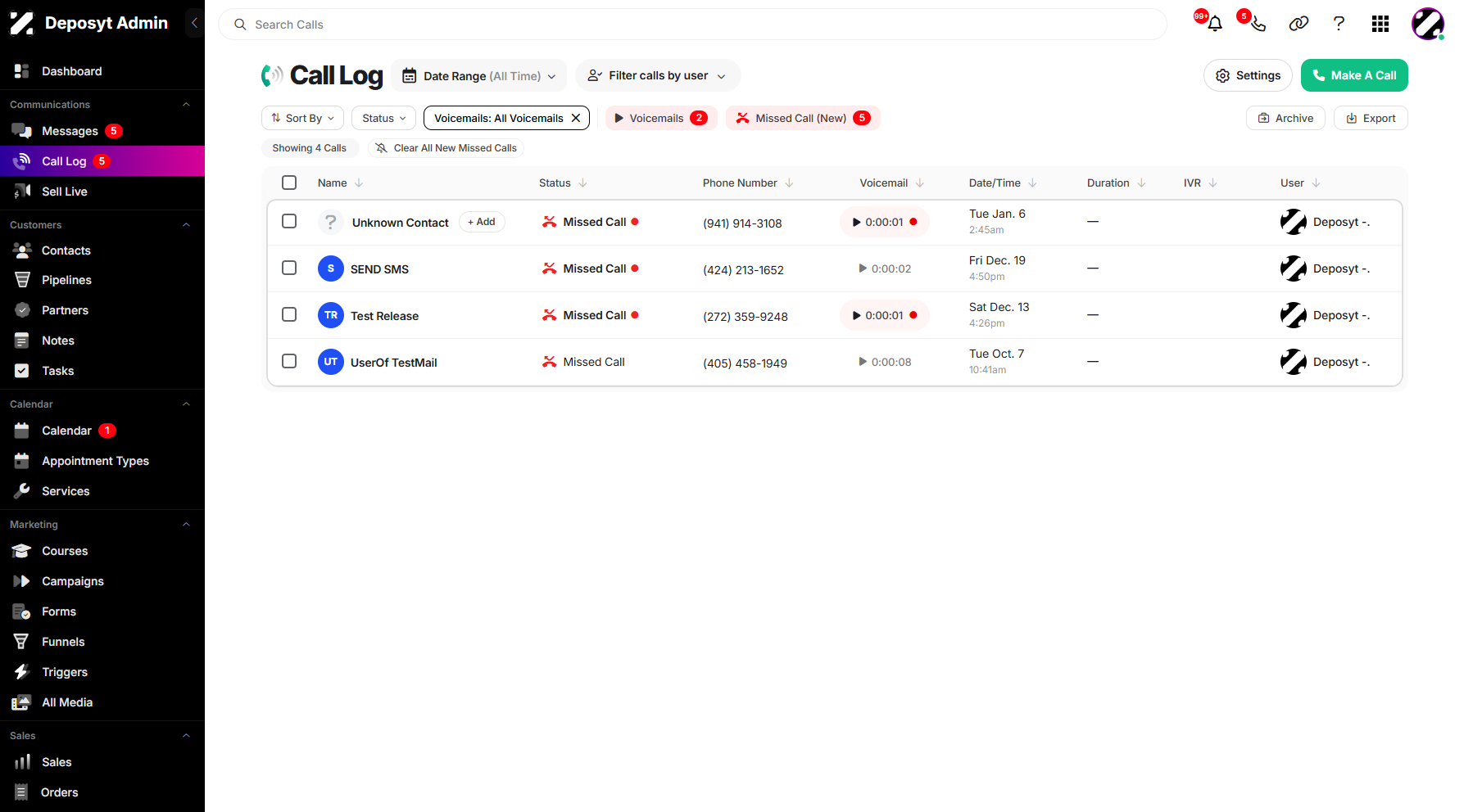 Step 6: This will filter the voicemail view to show All Voicemails, allowing you to review your entire voicemail history.