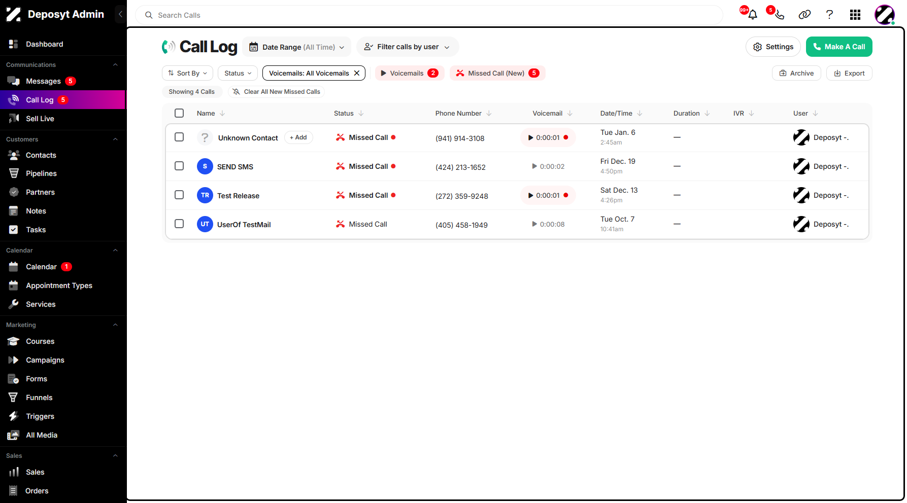 Step 6: This will filter the voicemail view to show All Voicemails, allowing you to review your entire voicemail history.