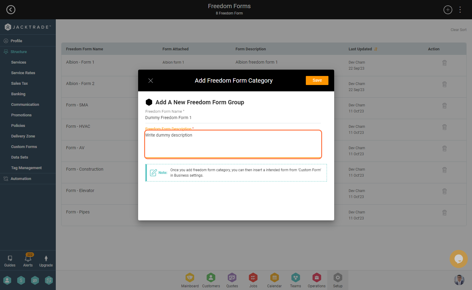 Write freedom form name and description