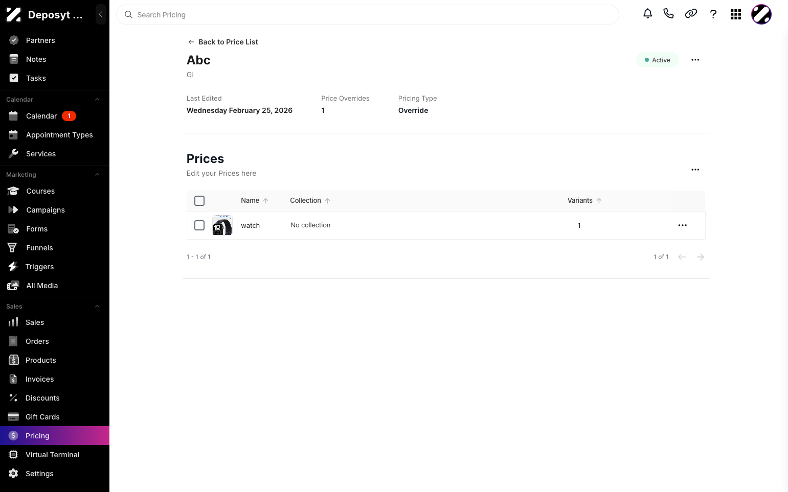 Step 4: Scroll down to Prices and click the three-dot menu in the Prices section.