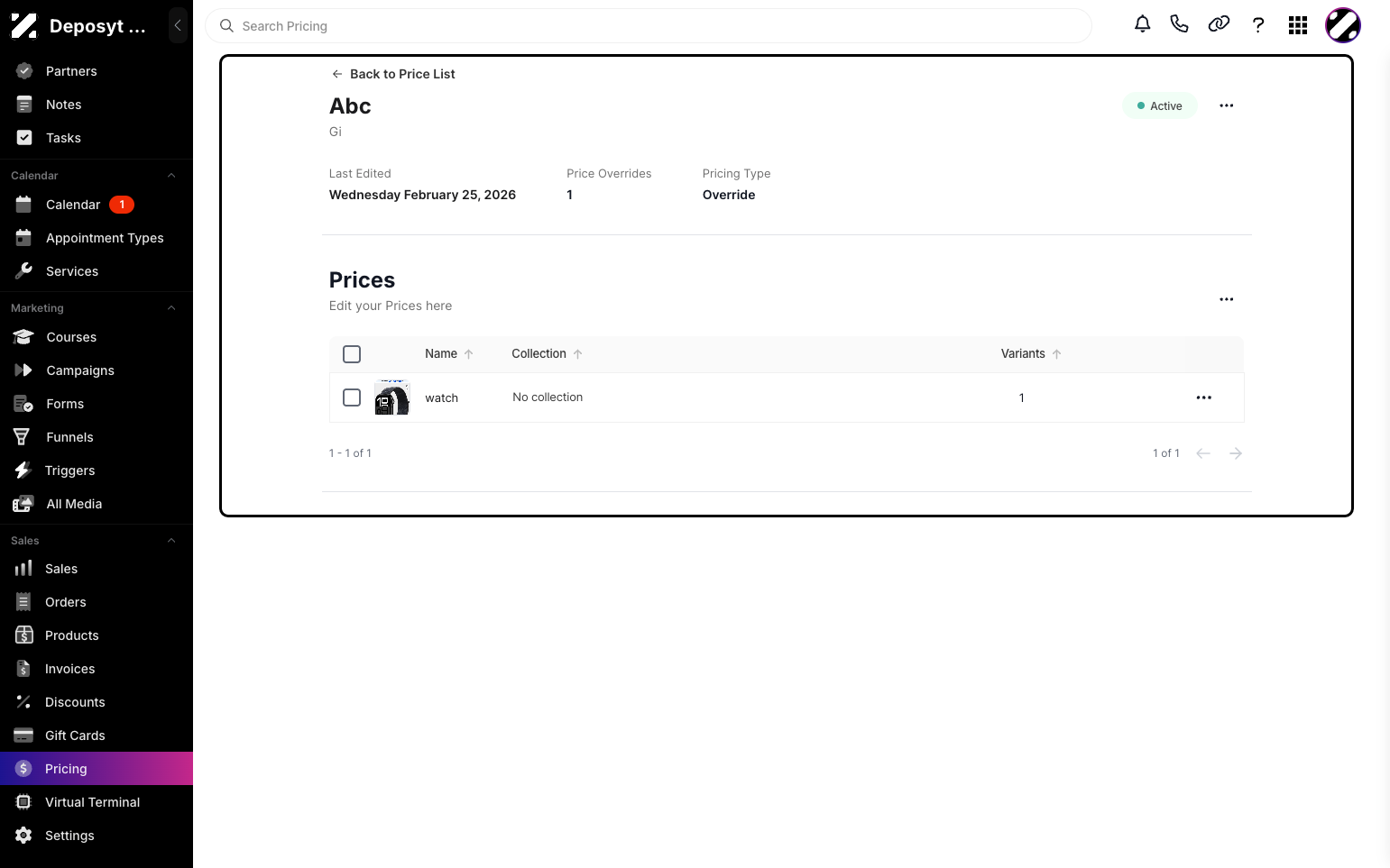 Step 4: Scroll down to Prices and click the three-dot menu in the Prices section.
