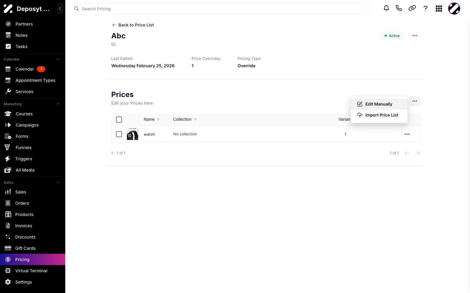 Editing Prices Manually