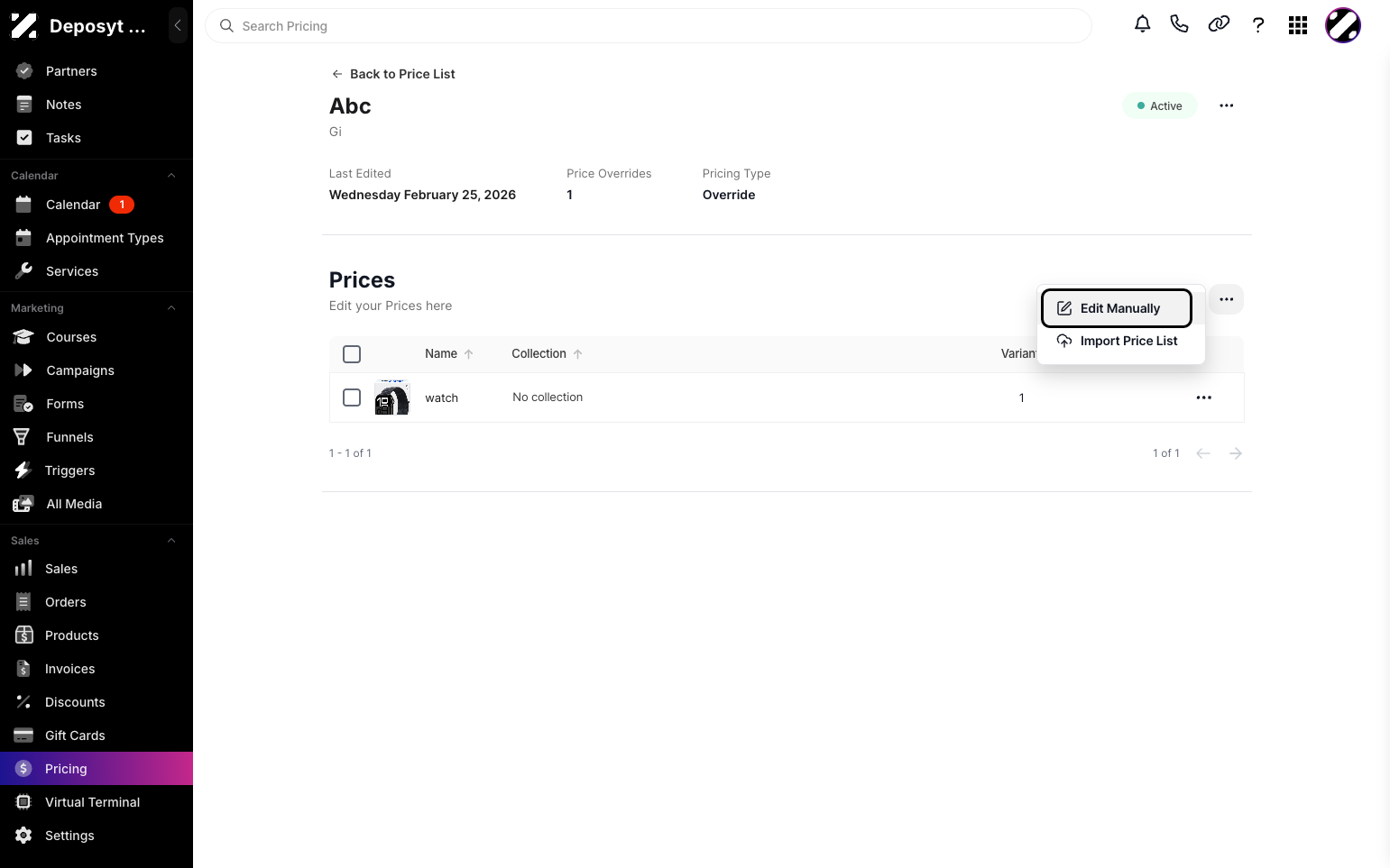 Step 5: Click the Edit Manually button to manually update the price.