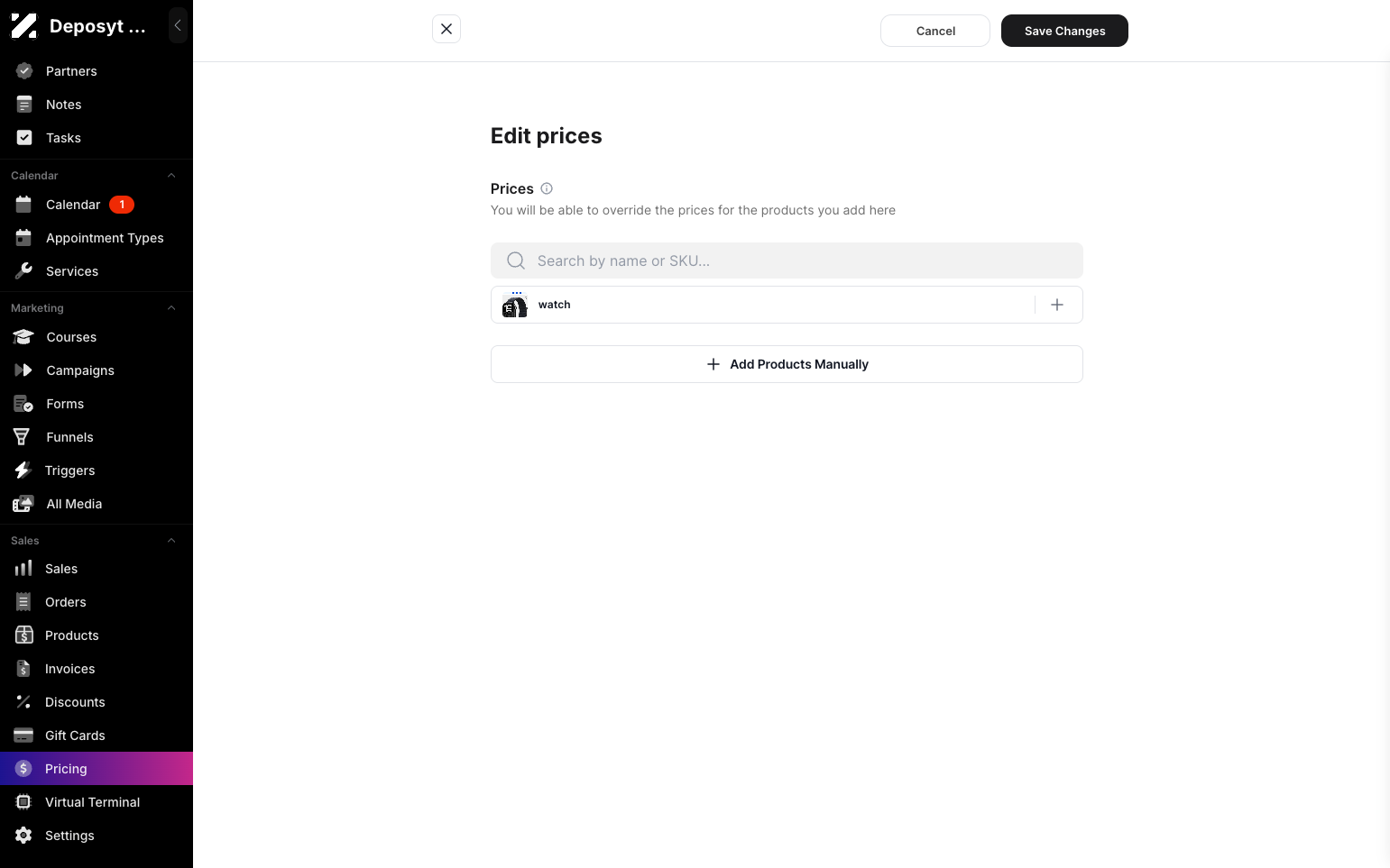 Step 6: Here, you can edit the prices as needed.