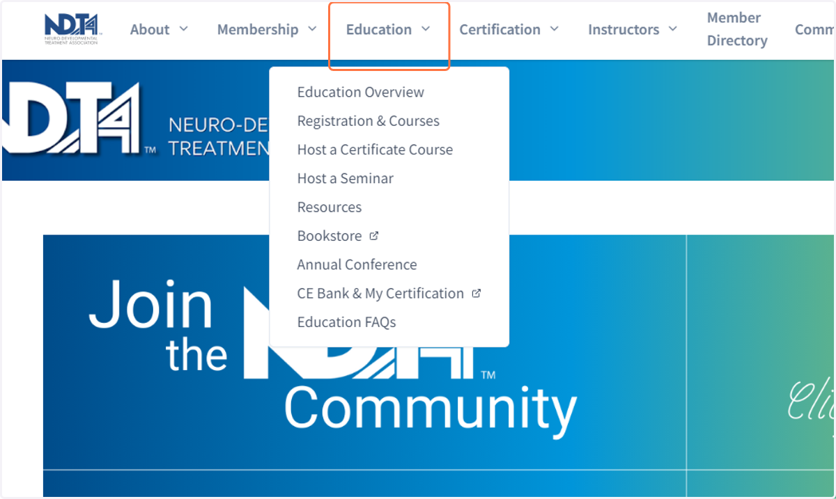 Hover over Education in the top menu bar