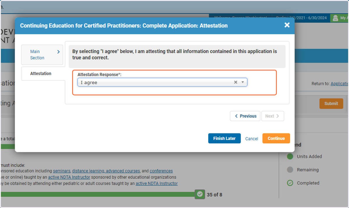 Click I Agree on the dropdown menu of the Attestation