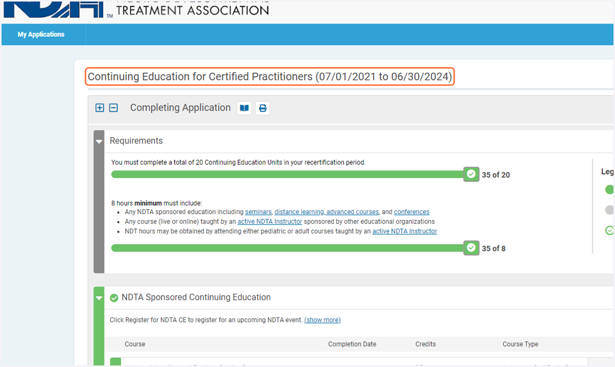 To recertify, you should be in the application titled Continuing Education for Certified Practitioners