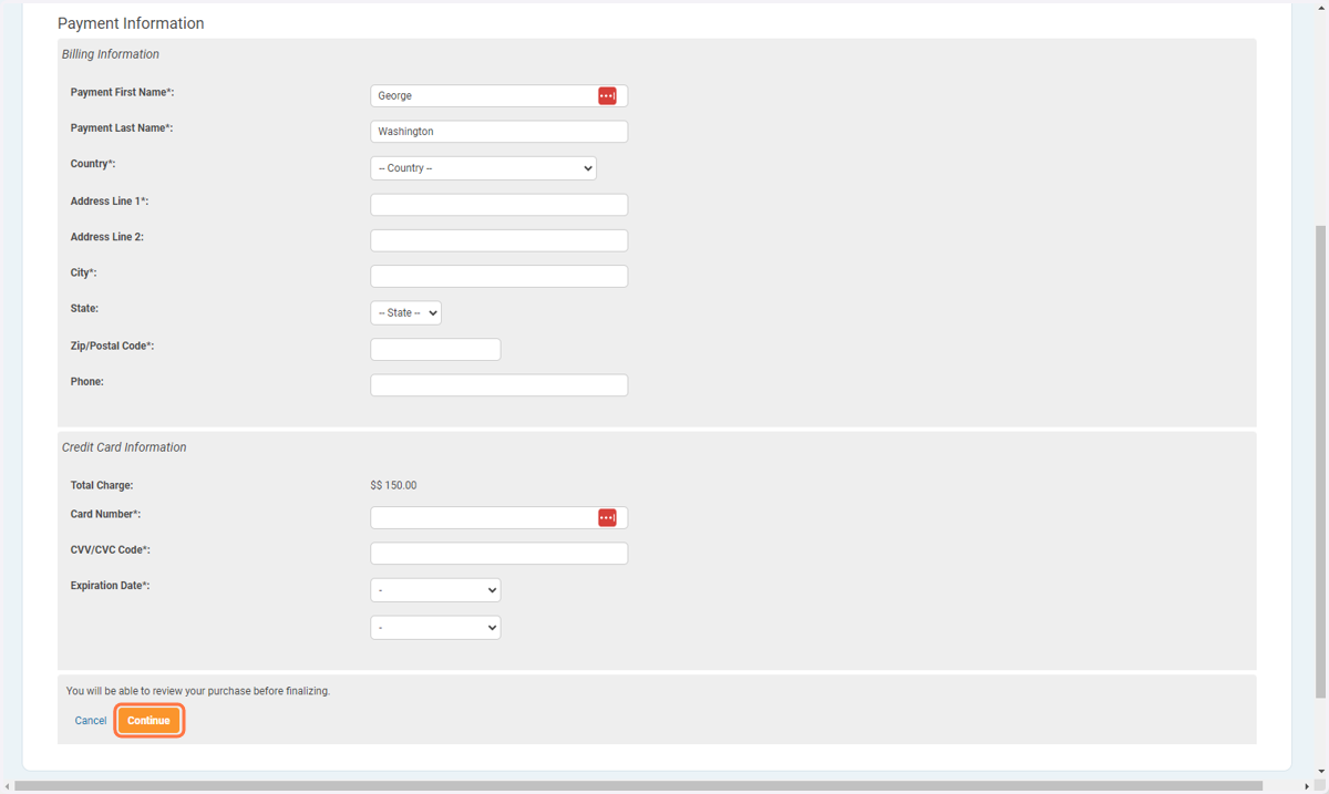 Please fill out your billing information