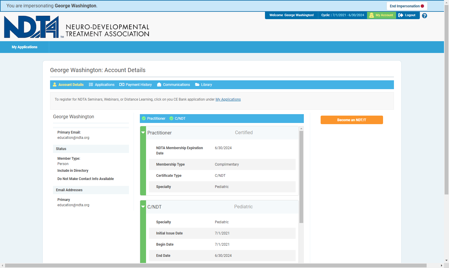 Once on your education profile, click on My Account in the top right-hand corner of the page
