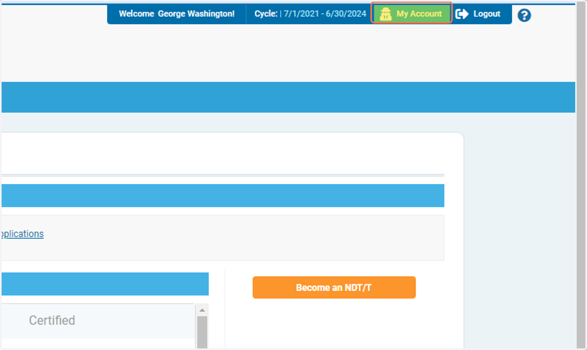 Once on your education profile, click on My Account in the top right-hand corner of the page