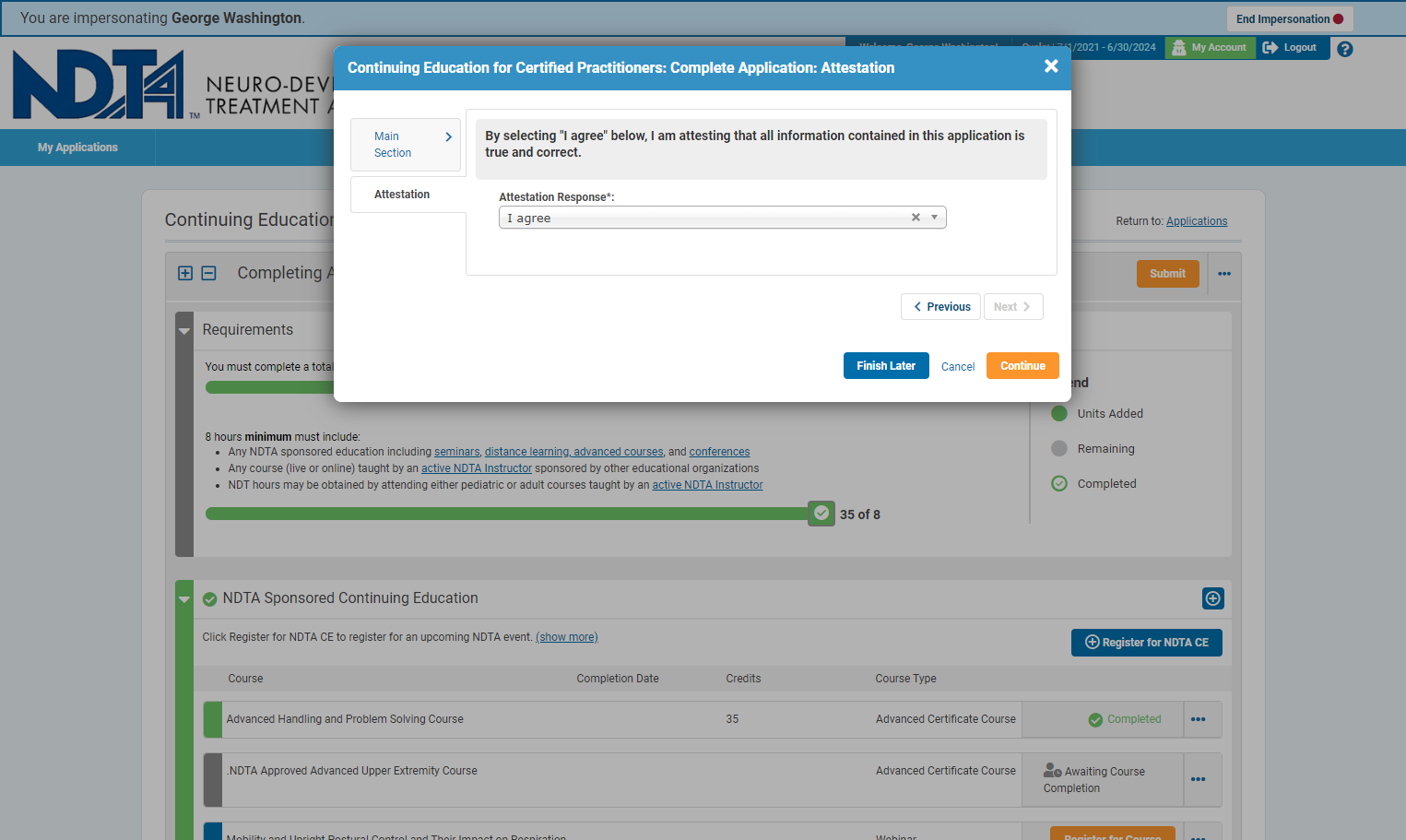 Click on Continue, then Pay Fees in the top corner of the application