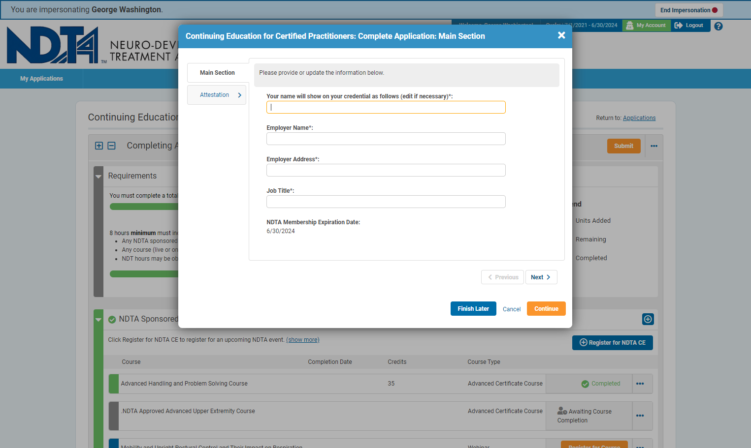 Please fill out the Main Section of the Completing Application box