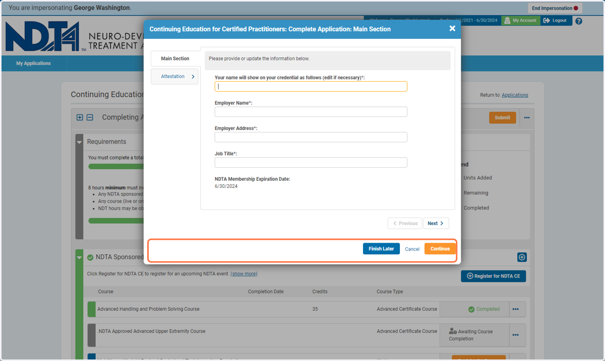Please fill out the Main Section of the Completing Application box