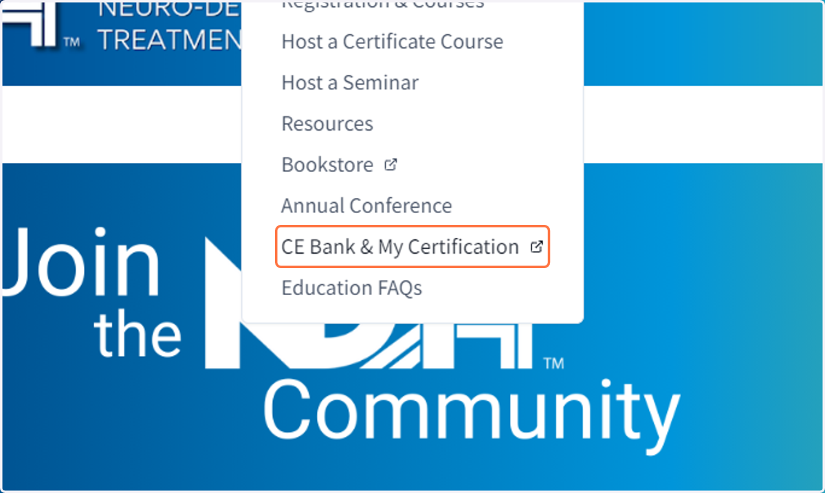Click on CE Bank & My Certification